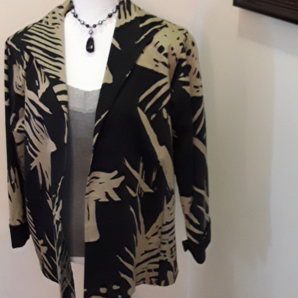 Shego's open front black olive lined jacket size 1